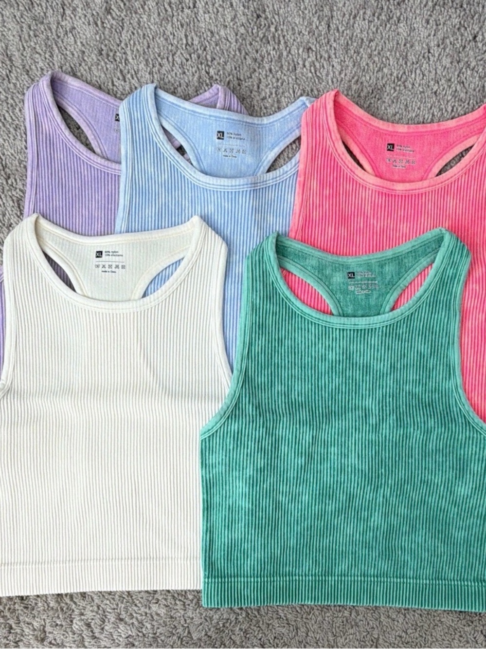 Ribbed Racerback Crop Tank — White, Mint, Lavender, Sky Blue & Coral
